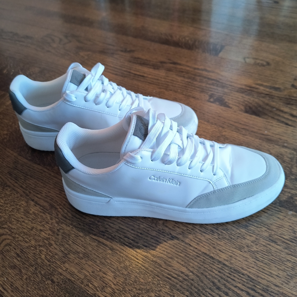 Calvin Klein Men's Blaven Sneakers Shoes White / Light Grey Size 11.5